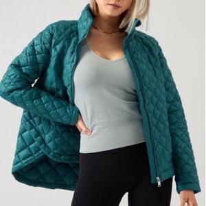 Athleta Whisper Featherless Lightweight Green Teal Puffer Jacket Women’s Size XL